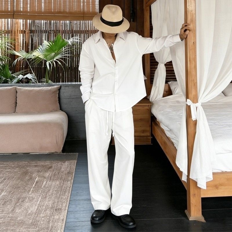 Linen Shirt Breathable - Set in Lino Bianco Tagkita: Camicia